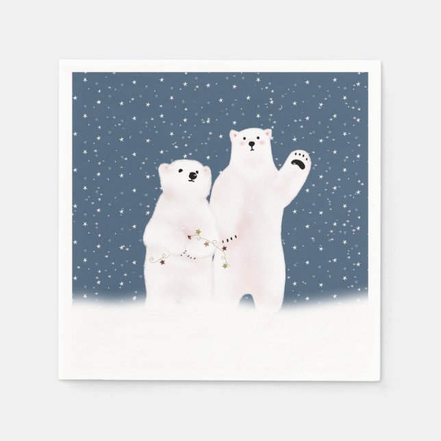 Christmas Polar Bears In Snow Napkin (Front)