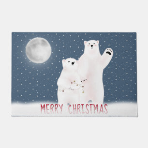Christmas Polar Bears In Snowflakes Doormat