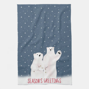 Christmas Polar Bears On Stars Kitchen Towel