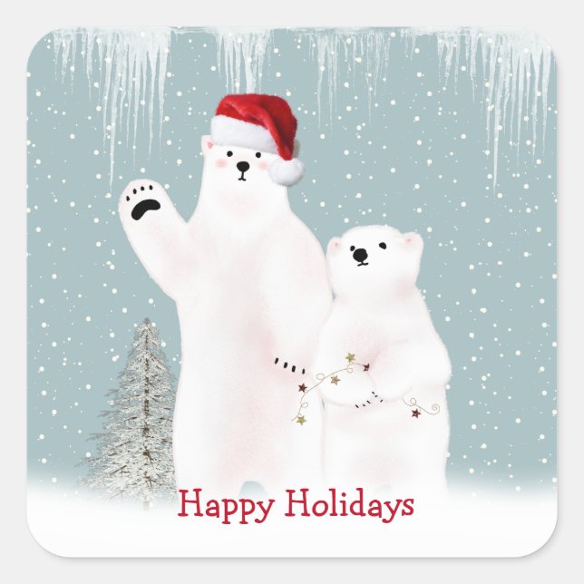 Christmas Polar Bears Square Sticker (Front)