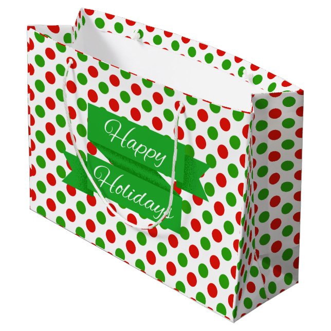 Christmas  Polka Dot Pattern Large Gift Bag (Back Angled)