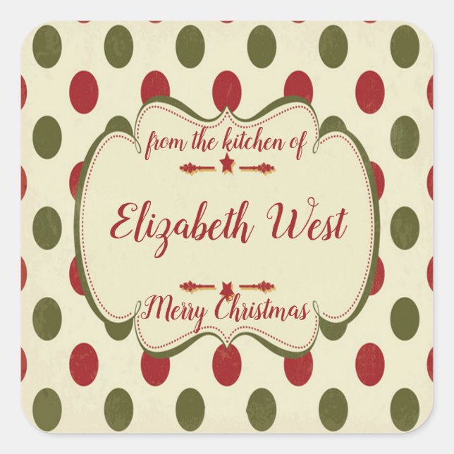 Christmas Polka Dots, Cookie and Treats, Custom Square Sticker (Front)