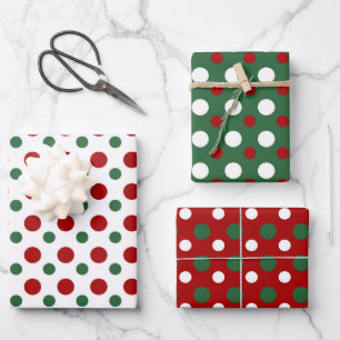 Christmas Polka Dots Pattern Red Green White Gift Wrapping Paper Sheet
