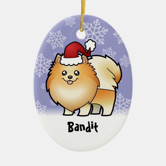 Christmas Pomeranian (add your pets name) Ceramic Ornament (Front)