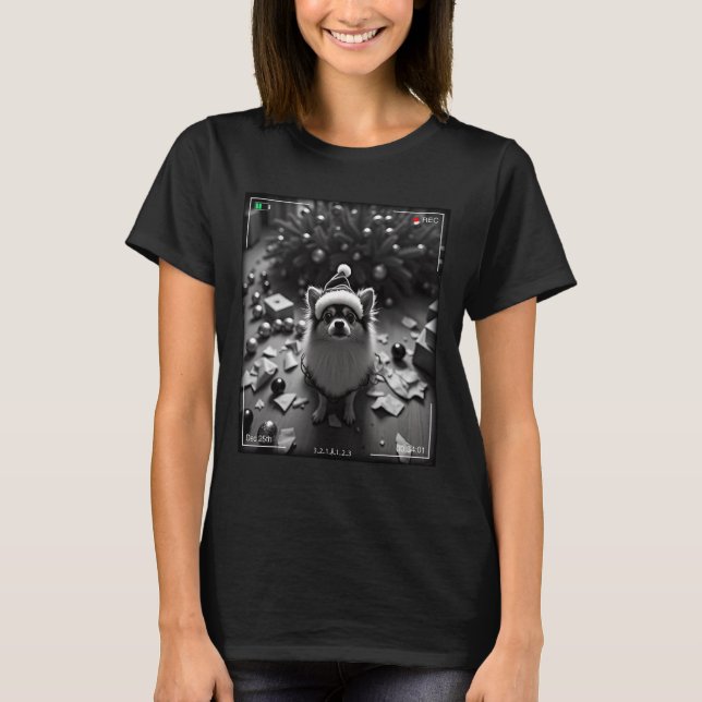 Christmas Pomeranian Caught On Camera  T-Shirt (Front)