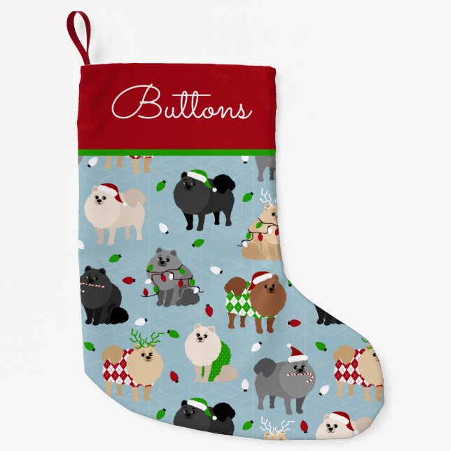 Christmas Pomeranian Custom Name Small Christmas Stocking (Front)