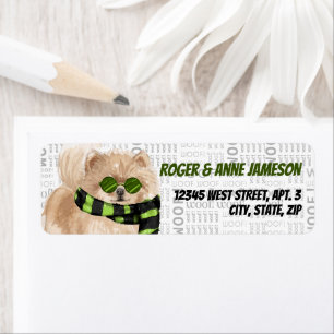 Christmas Pomeranian Dog in a Scarf Address