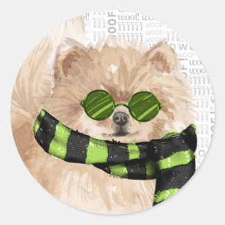 Christmas Pomeranian Dog in Sunglasses Holiday Classic Round Sticker