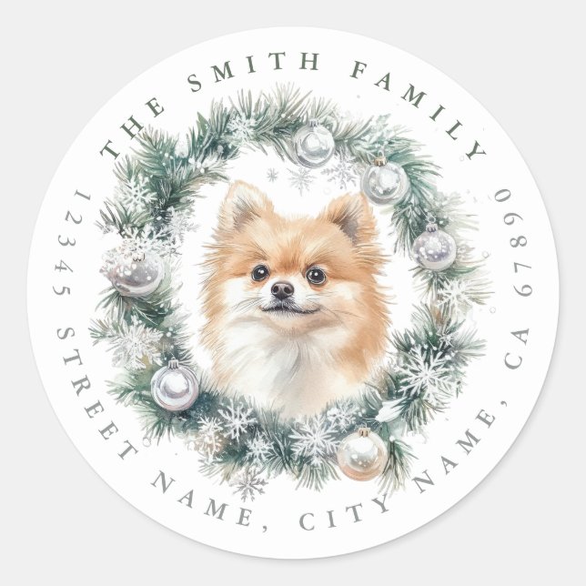 Christmas Pomeranian Dog Round Stickers (Front)