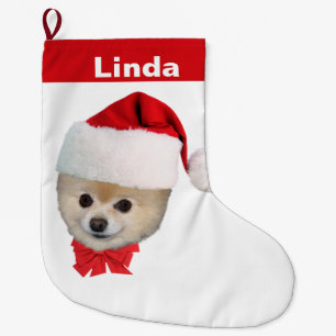 Christmas, Pomeranian Dog, Santa Hat, Name Large Christmas Stocking