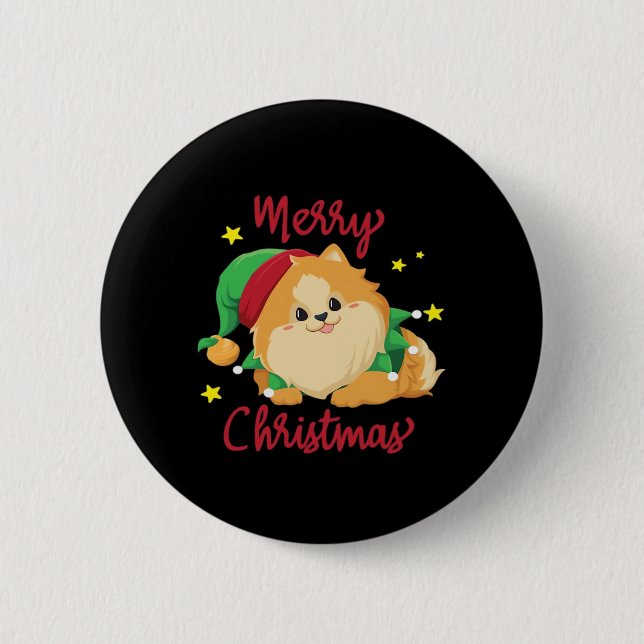 Christmas Pomeranian Merry Xmas Essential T-Shirt 2 Inch Round Button (Front)