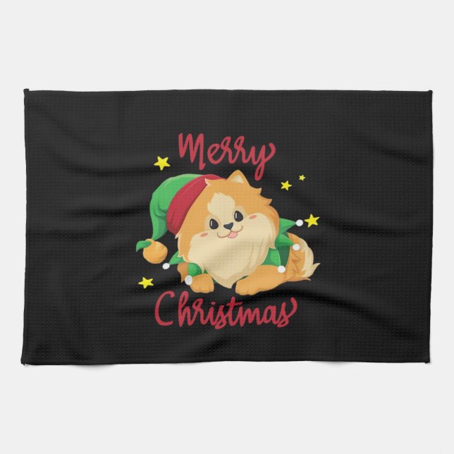 Christmas Pomeranian Merry Xmas Essential T-Shirt Kitchen Towel (Horizontal)