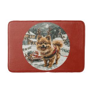 Christmas Pomeranian Reindeer Dog Bath Mat
