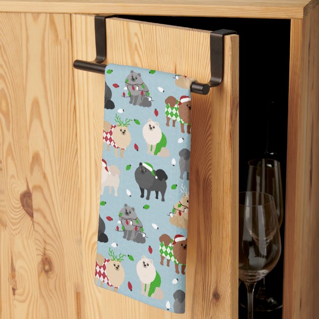Christmas Pomeranians Kitchen Towel (Thirds Fold)