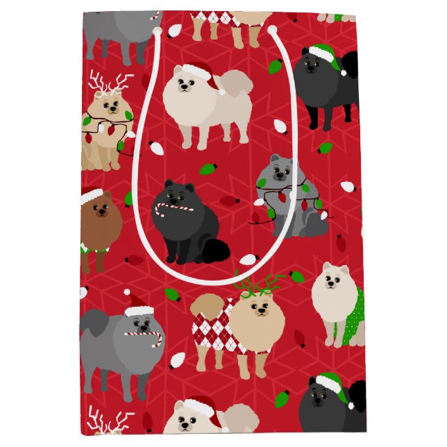 Christmas Pomeranians Medium Gift Bag (Front)