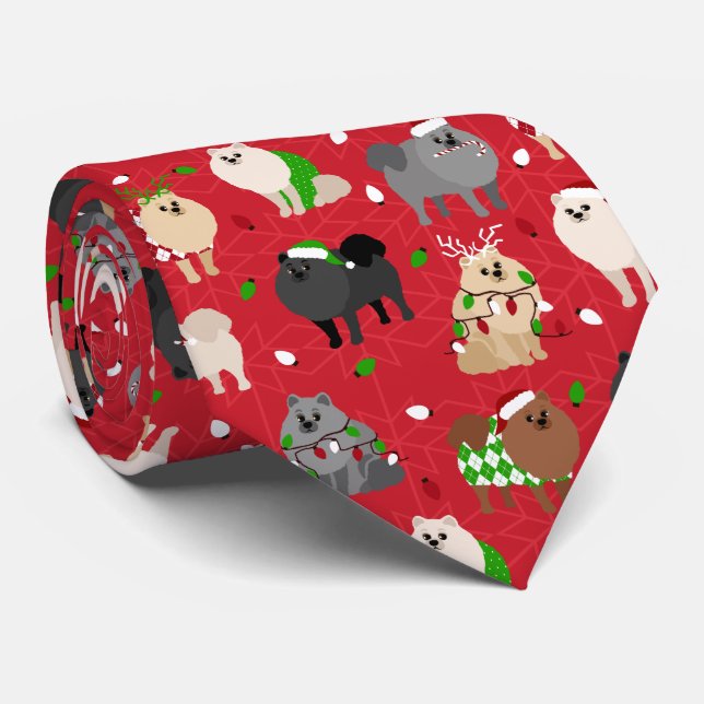Christmas Pomeranians Tie (Rolled)