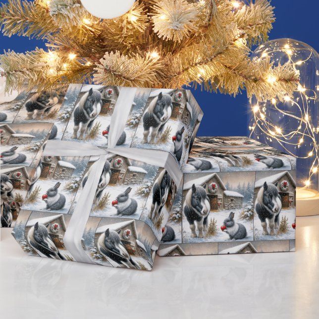 Christmas Pony and Rabbit With an Apple Wrapping Paper (Holidays)