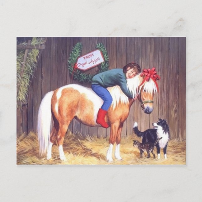Christmas Pony Present Holiday Postcard (Front)
