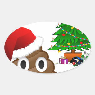 christmas poo emoji oval sticker