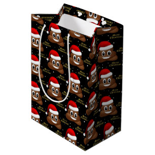 christmas poo emoji with santa hat  gift bag