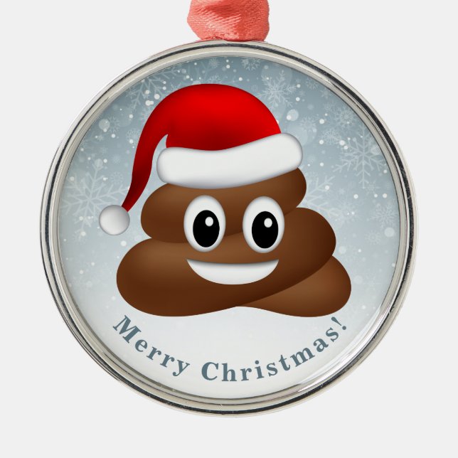 christmas poo emoji with santa hat metal ornament (Front)