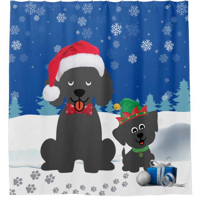 Christmas Poodle and Puppy in the Snow (Front)