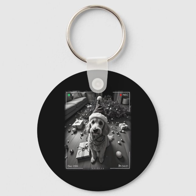 Christmas Poodle Caught On Camera  Keychain (Front)