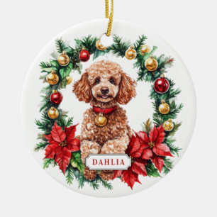 Christmas Poodle Ceramic Circle Ornament