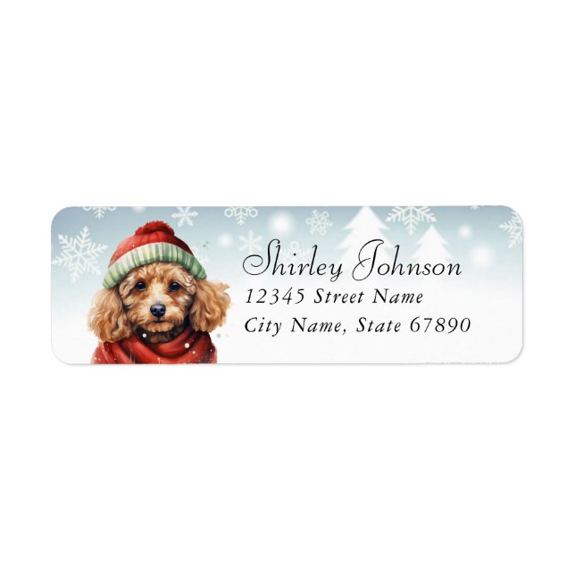 Christmas Poodle Chien Retour Adresse Étiquettes (Devant)