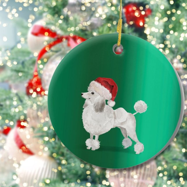 Christmas Poodle Dog Green Merry Greeting Ceramic Ornament (Creator Uploaded)