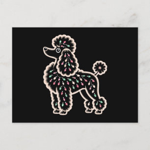 Christmas Poodle Dog Lights Ornaments Silhouette Holiday Postcard