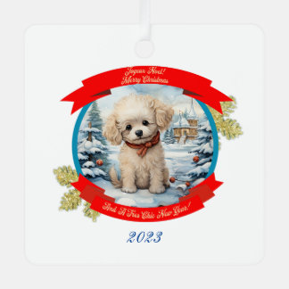 Christmas Poodle Dog  Metal Ornament