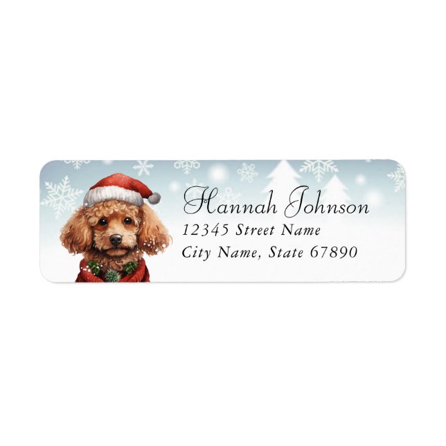 Christmas Poodle Dog Return Address Labels (Front)