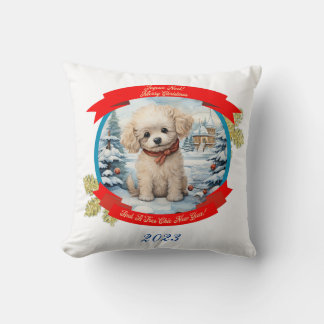 Christmas Poodle Dog Throw Pillow