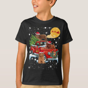 Christmas Poodle Dog With Vintage Red Truck Funny T-Shirt