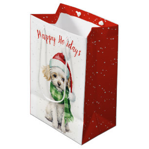 Christmas Poodle In Snowflakes Medium Gift Bag