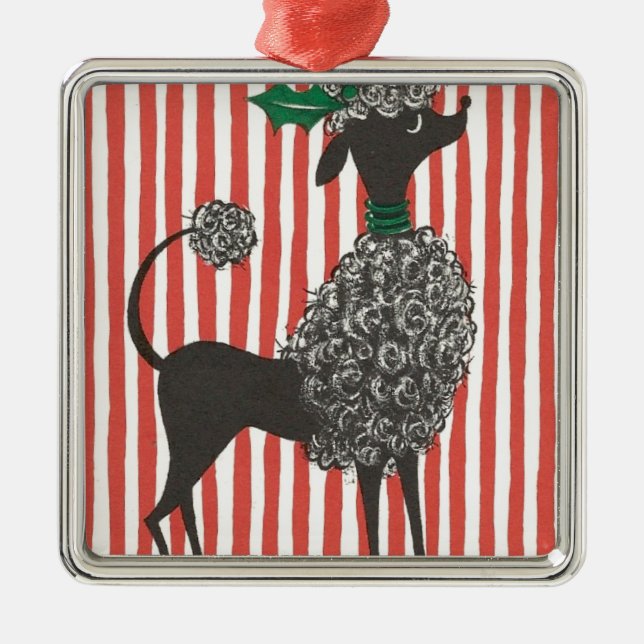 Christmas Poodle Metal Ornament (Front)