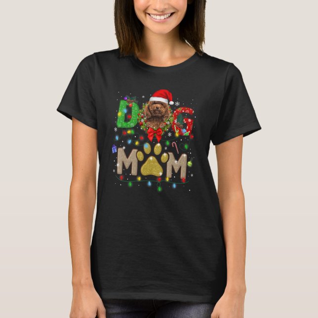 Christmas Poodle Mom Hat Santa Scarf Plaid Dog Mom T-Shirt (Front)