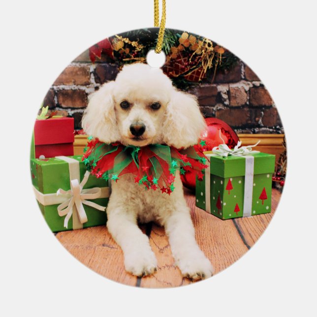 Christmas - Poodle - Riley Ceramic Ornament (Front)