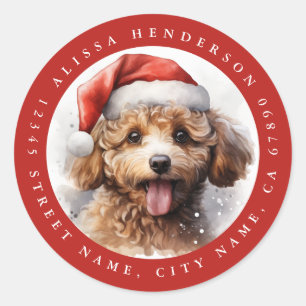 Christmas Poodle Round Stickers