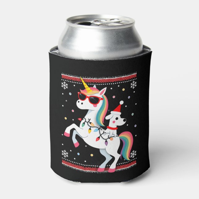 Christmas Poodle Unicorn Sunglasses Poodles T-Shir Can Cooler (Can Front)
