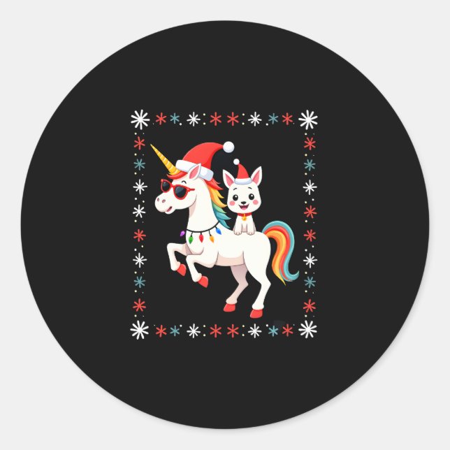 Christmas Poodle Unicorn Sunglasses Poodles T-Shir Classic Round Sticker (Front)
