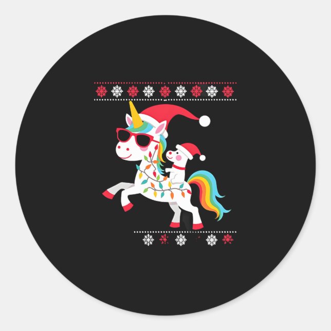 Christmas Poodle Unicorn Sunglasses Poodles T-Shir Classic Round Sticker (Front)