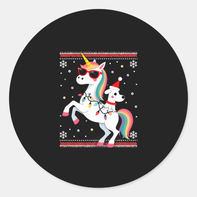 Christmas Poodle Unicorn Sunglasses Poodles T-Shir Classic Round Sticker (Front)