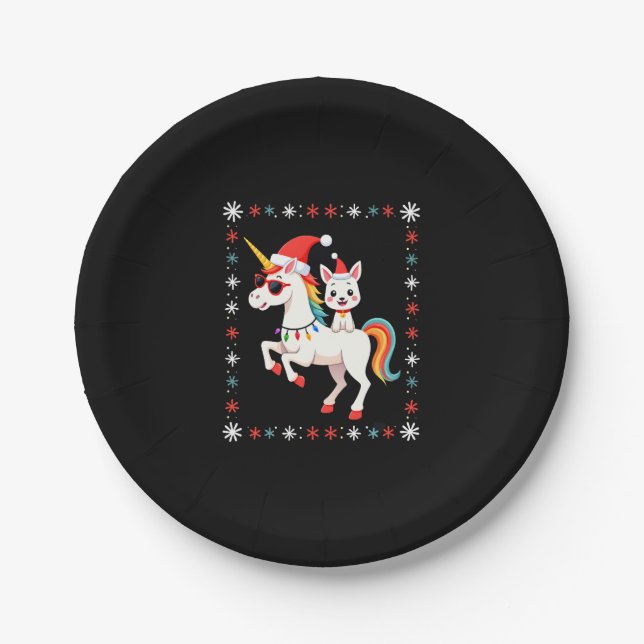 Christmas Poodle Unicorn Sunglasses Poodles T-Shir Paper Plate (Front)