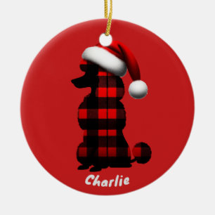 Christmas Poodle Waring Plaid Shirt  Animal Lover Ceramic Ornament