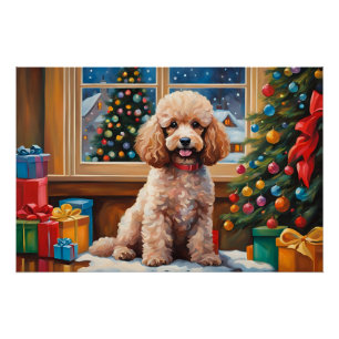 Christmas Poodle with Presents and Christmas Tree  Poster