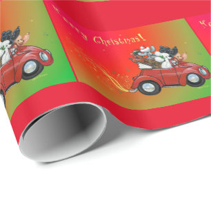 Christmas Poodles Vintage Car Wrapping Paper