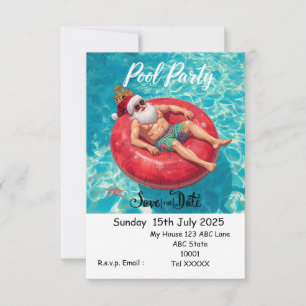 Christmas Pool Party – Santa Claus Save the Date  Invitation