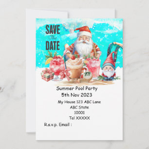 Christmas Pool Party with Santa Claus Drinks Invitation